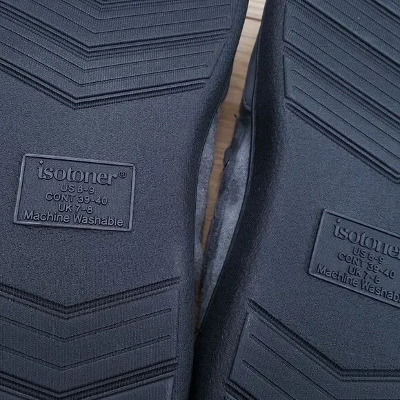 ISOTONER Slippers Mens Size 8 9 Grey Slip On Plush Lined Gel Memory Foam - Picture 3 of 5